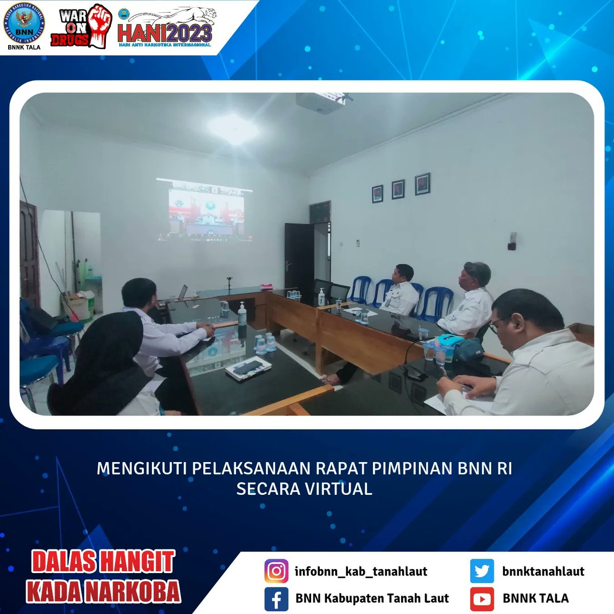 bnnktanahlaut's tweet photo. Tanah Laut Mengikuti Kegiatan Rapat Pimpinan Kepala BNN RI Secara Virtual Senin 08 Januari 2024
#warondrugs #speedupneverletup #indonesiabersinar #dalasgangitkadanarkoba #bnnktala https://t.co/pUfolhUmNx