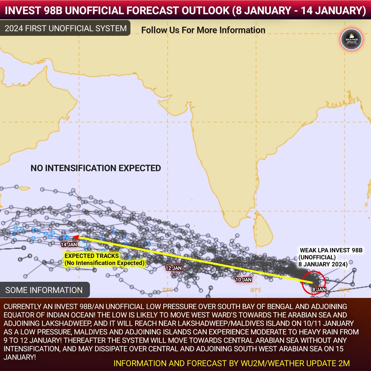 2024 First Unofficial System! The System Over Bay Of Bengal And It Is Likely To Move Towards The Arabian Sea Soon! Intensification Possible??? Check The Graphic For Full Information! #wu2m #WeatherAlert #rain #India