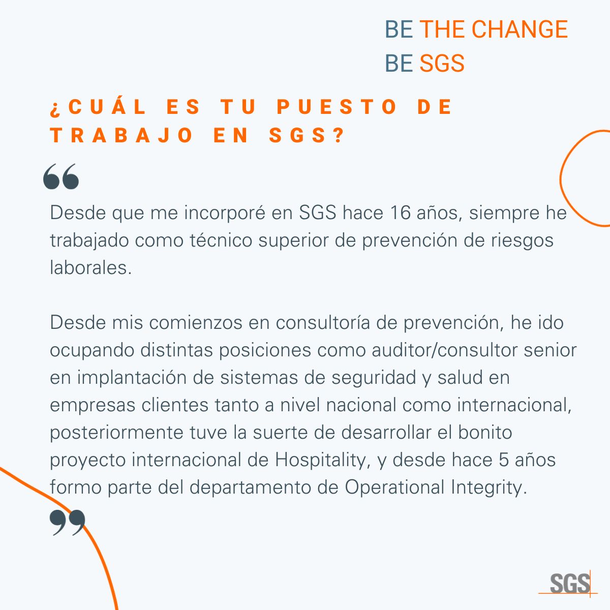 Para SGS la prevención es algo fundamental. Sabemos que las actitudes seguras no solo protegen a nuestro equipo y colaboradores, sino que también promueven el bienestar general de la sociedad.

#sgs #BeTheChange #BeSGS #WeAreSGS