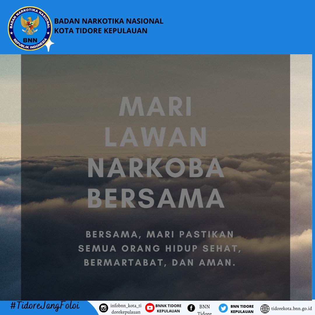 Bnnk_Tikep's tweet photo. Mari lawan narkoba Bersama
"Bersama, Mari kita pastikan semua orang hidup sehat, bermartabat, dan aman".
#warondrugs
#Speedupneverletup
#hidupsehattanpanarkoba
#tidorebersinar
#tidorejangfoloi
#bnnktidorekepulauan https://t.co/0WJqydlnNh