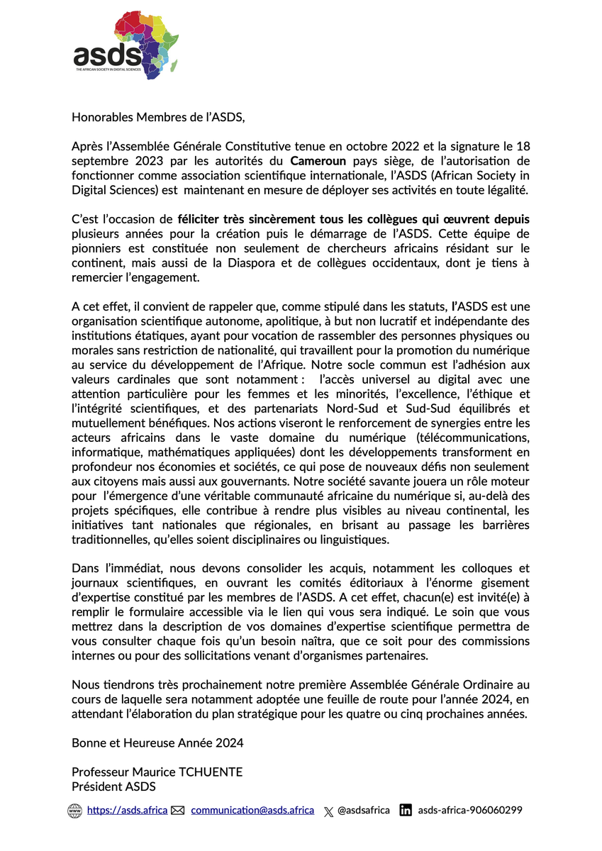 asdsafrica's tweet photo. 📣 Exciting News! 🚀 The ASDS announces its first Ordinary General Meeting! Dive into the letter for a sneak peek into the current status of our scientific society. Get ready for groundbreaking discussions and a future of innovation! #ASDS #ASDSMeeting #ASDSInnovation https://t.co/8YnsEklQwp