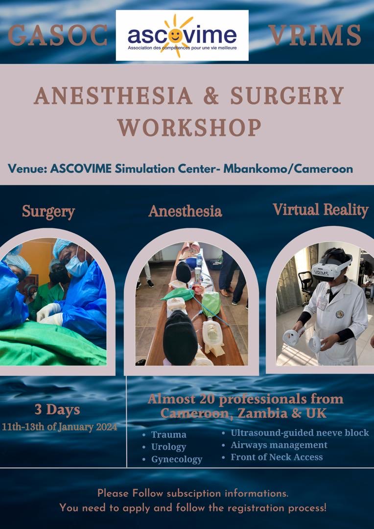Coming up in 3days!! ASCOVIME would be collaborating with GASOC and VRIMS to deliver high level simulation training to Anesthesiste and surgery trainees. VR will be used for more immersive experience for participants. #ASCOVIME #GASOC #VRIMS