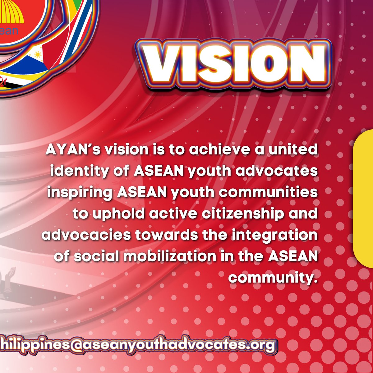 ayanphilippines's tweet photo. “𝗙𝗼𝗿 𝗼𝗻𝗲 𝗶𝗱𝗲𝗻𝘁𝗶𝘁𝘆 𝗮𝗻𝗱 𝗼𝗻𝗲 𝗔𝗦𝗘𝗔𝗡 𝘆𝗼𝘂𝘁𝗵 𝗰𝗼𝗺𝗺𝘂𝗻𝗶𝘁𝘆”

#ASEANYouthAdvocatesNetworkPhilippines
#TheAYANWay
#AYANPH https://t.co/kMGB1ewXPl