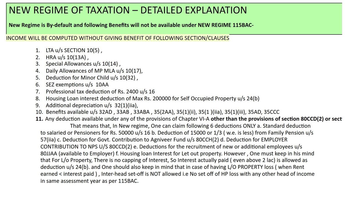 CA_HarshilSHETH's tweet photo. Everything about New regime for AY 2024-25 is answered

Slide -1- TAX slabs for New vs Old for AY 2024-25

Slide-2- 87A rebate for New regime

Slide -3 - New regime - List of Deductions not allowed as compare to Old

Slide-4- NEW vs Old comparison for diff. income level

Lots of people are asking ( Specially those in Job ) for year ending which is near, So here is all questions answered

PS- You can subscribe to https://t.co/ofQZRuCzVZ for whole Income tax summarise version as INCOME TAX READY RECKONER 2.0 E-BOOK