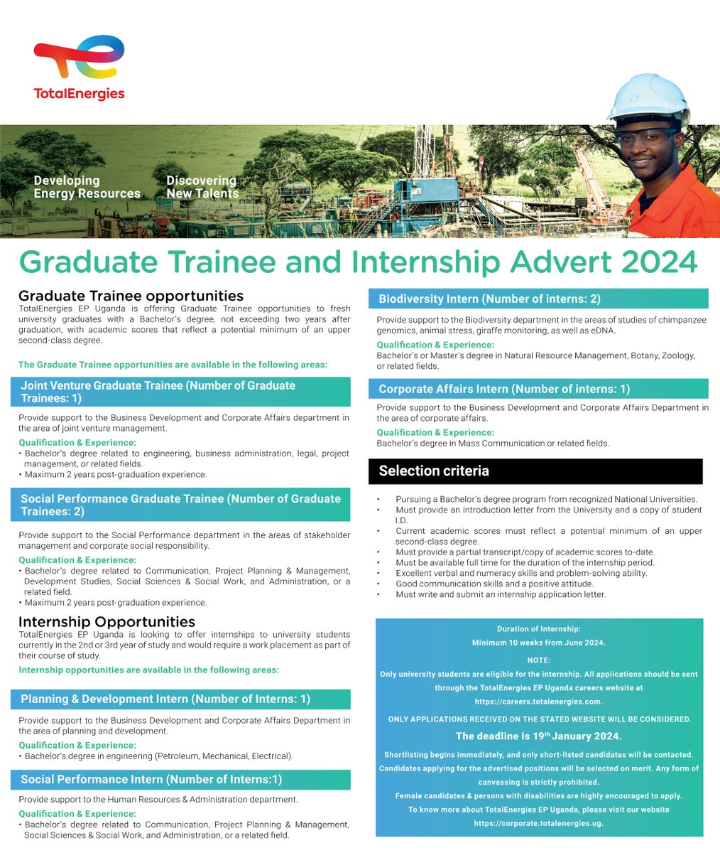 Are you a 2nd or 3rd year #University student in any of these disciplines?
Have you recently completed your University Bachelors Degree?
Do not miss out on these wonderful opportunities to kick-start your #career journey!
Apply before 19th January 2024 for an #internship or