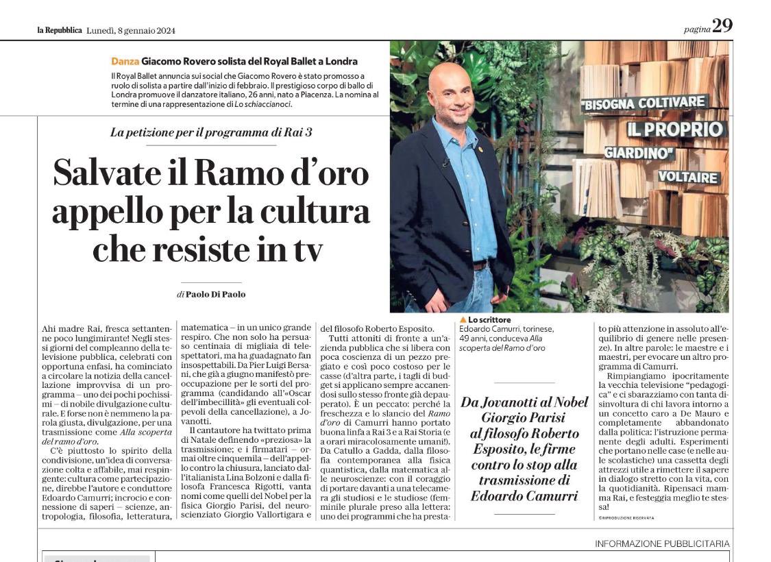 Oggi su Repubblica, Paolo Di Paolo scrive contro la cancellazione di Alla scoperta del ramo d’oro e dell’appello di Lina Bolzoni e di Francesca Rigotti che si può sottoscrivere qui: change.org/p/non-cancella…