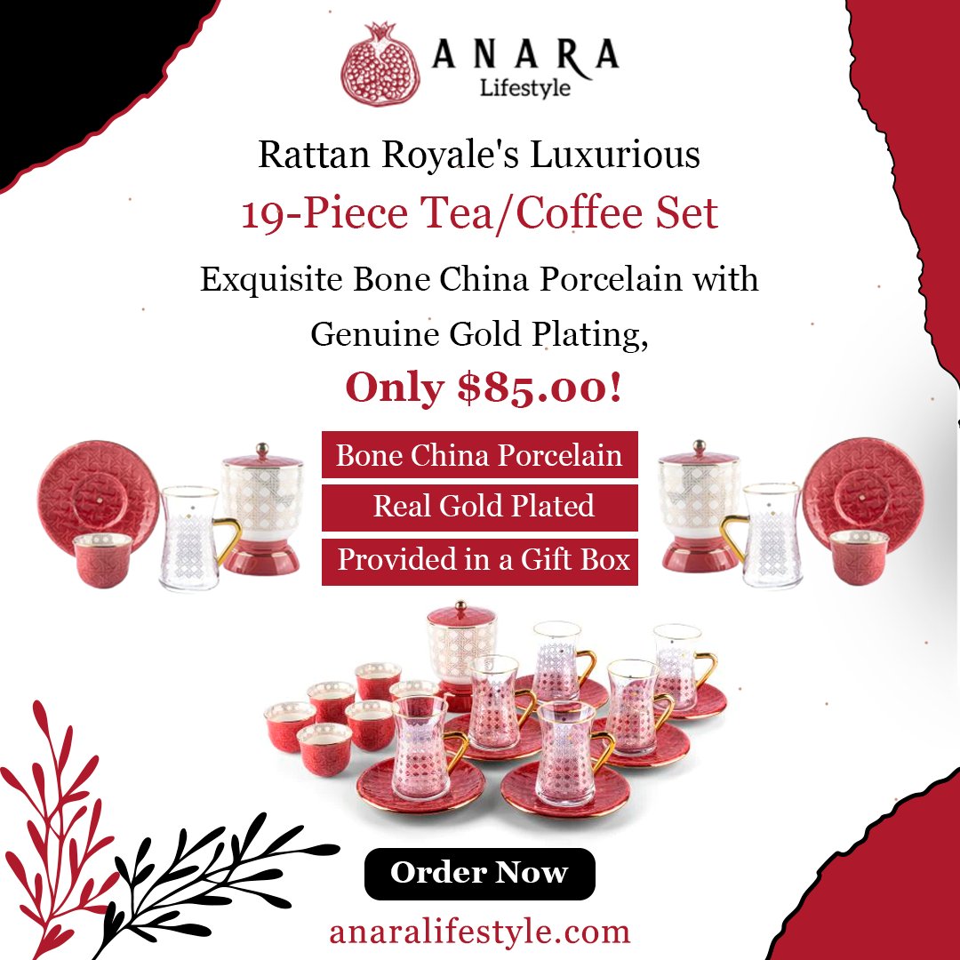 Discover the alluring elegance of Anara Lifestyle's Rattan Tea & Coffee Set.

#anaralifestyle #rattanteaset #coffeeset #luxuryliving #elegantdesign #opulentensemble #teaexperience #conviviality #indulgence #luxury #bonechinaporcelain #realgoldplating #teatime #coffeetime