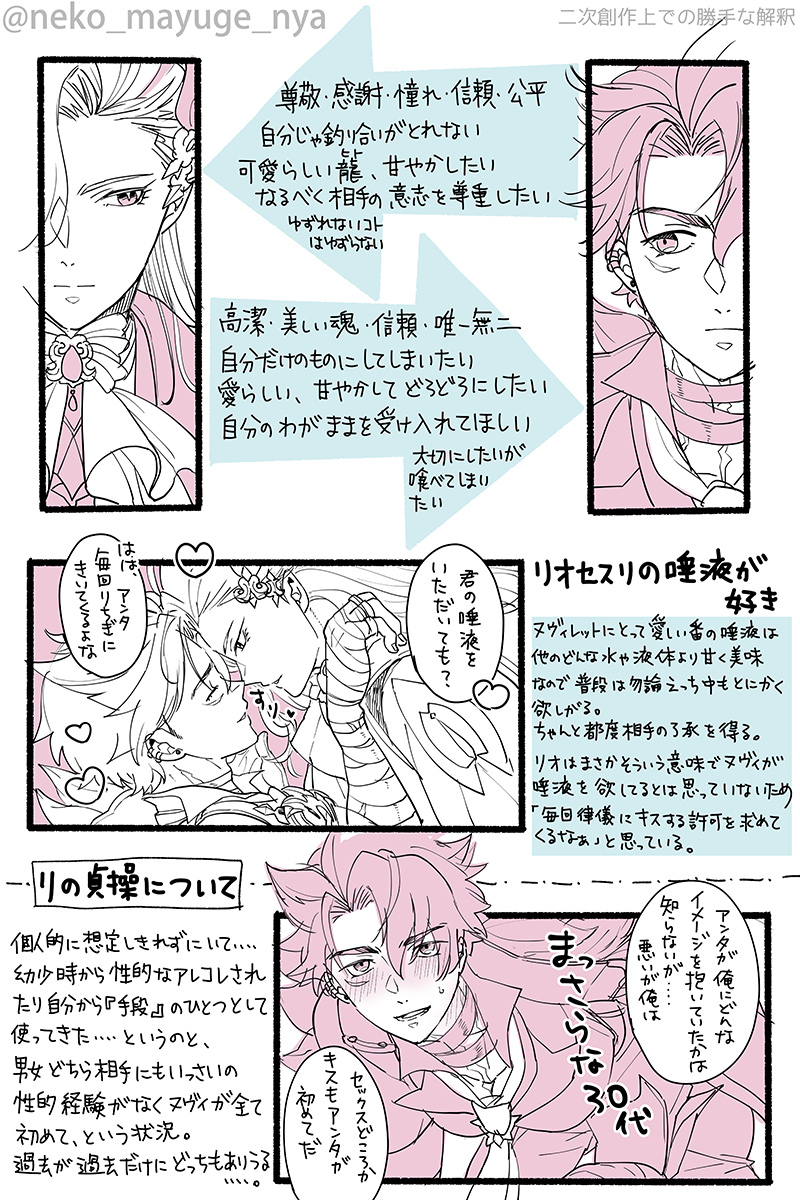 自分のヌヴィリオ二次創作上での勝手なヌとリの解釈
書ききれなかった…けど概ねこんな感じ
妄想するのは自由なんだ… 