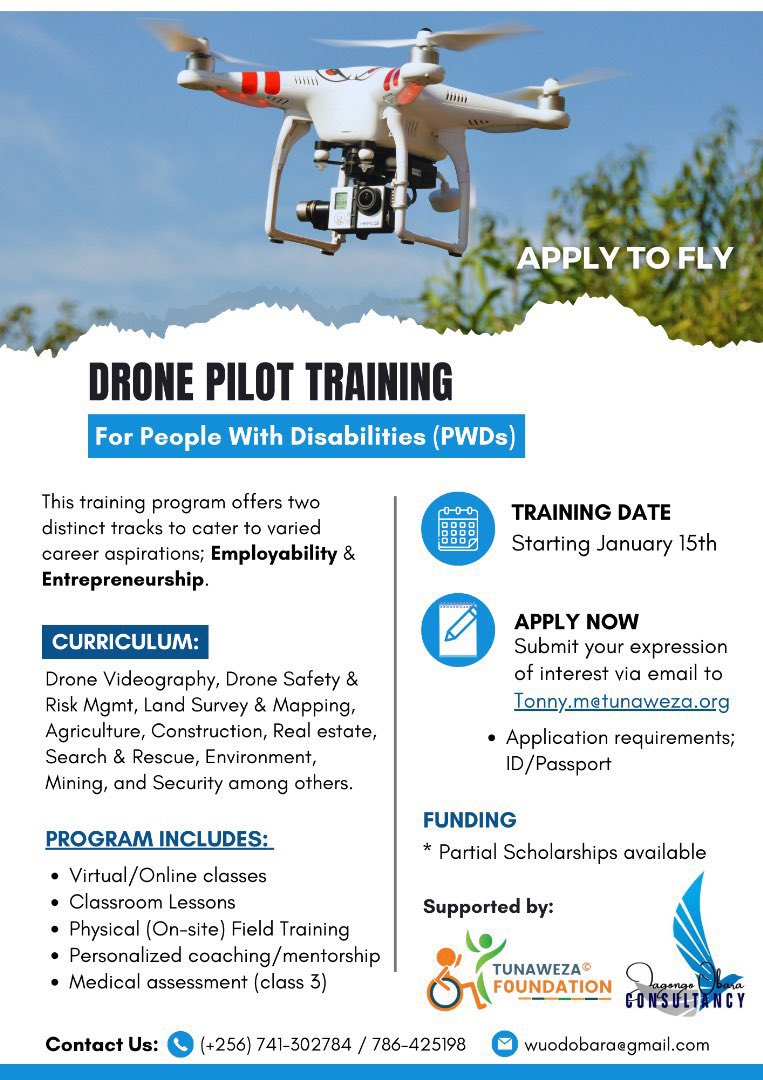 🎉Exciting opportunity 📢 @TunawezaO in partnership with Jagongo Obara Consultancy are thrilled to share with you an opportunity to Drone Plot Training this January 🚀 Send in your Expression of interest to; tonny.m@tunaweza.org Deadline: 15th January, 2024. See ⬇️
