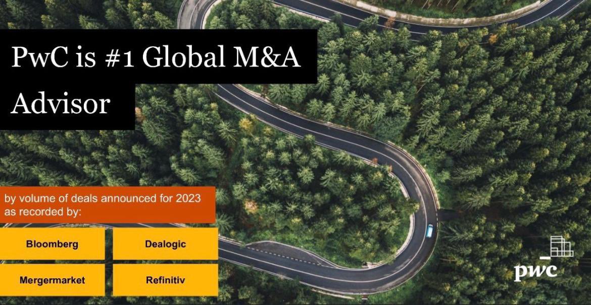 MairiMMcInnes's tweet image. Congratulations to our @PwC Deals and Corporate Finance team for being named the Global #1 M&amp;amp;A Advisor by Volume for 2023 by Thomson Reuters, Bloomberg and Dealogic. This is a credit to our global network of teams bringing value to our clients.
#PwCDeals #PwCCorporateFinance