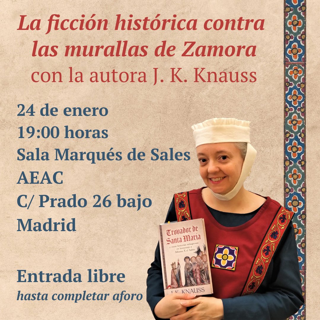 ¿Estás en #Madrid el 24 de enero? ¿Te apetece una velada literaria agradable? Pasa por la Asociación de Amigos de los Castillos y creerás que has estado en la corte de #AlfonsoXelSabio.
castillosdeespaña.es/es/JKKnauss

#literatura #charlaliteraria #España #ficciónhistórica #lectura