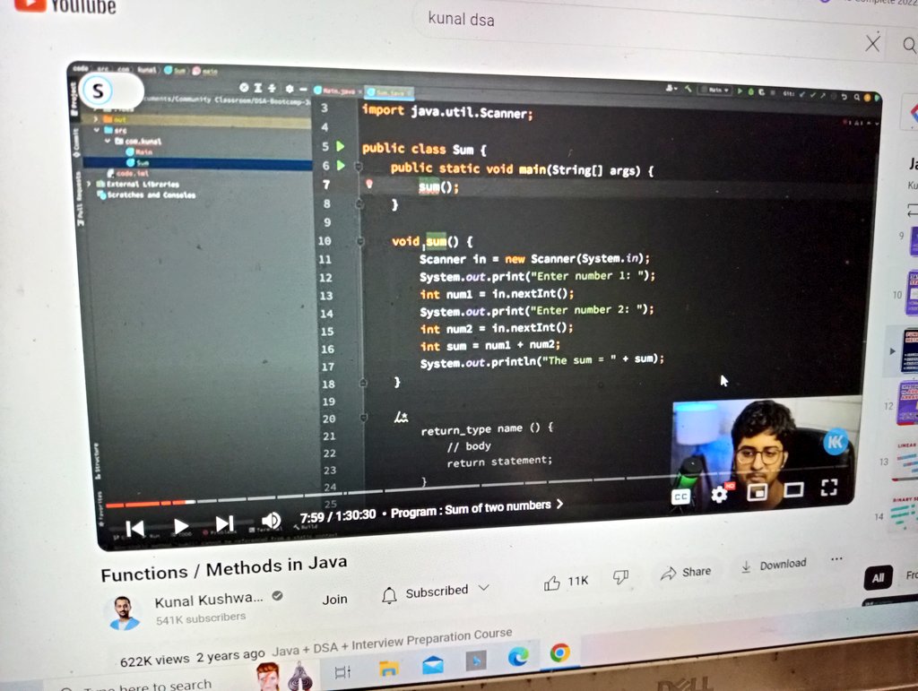 #100DaysOfCode 
Currently, Studying about functions in #Java
#Dsawithkunal