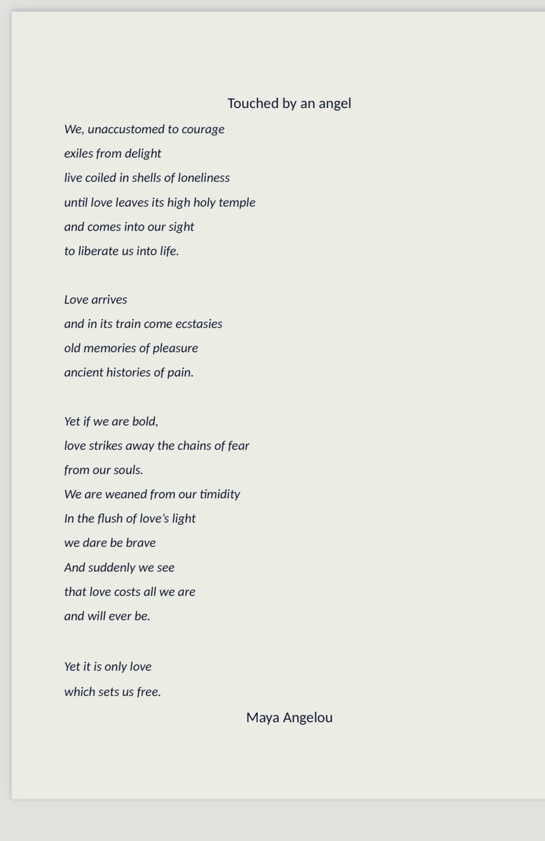 La Poesia del Lunedì. L’amore è, da sempre, fonte primaria di ispirazione dei poeti. Maya Angelou, artista e scrittrice afroamericana da poco scomparsa, in questi versi ne descrive il potere dirompente e liberatorio: Touched by an angel.