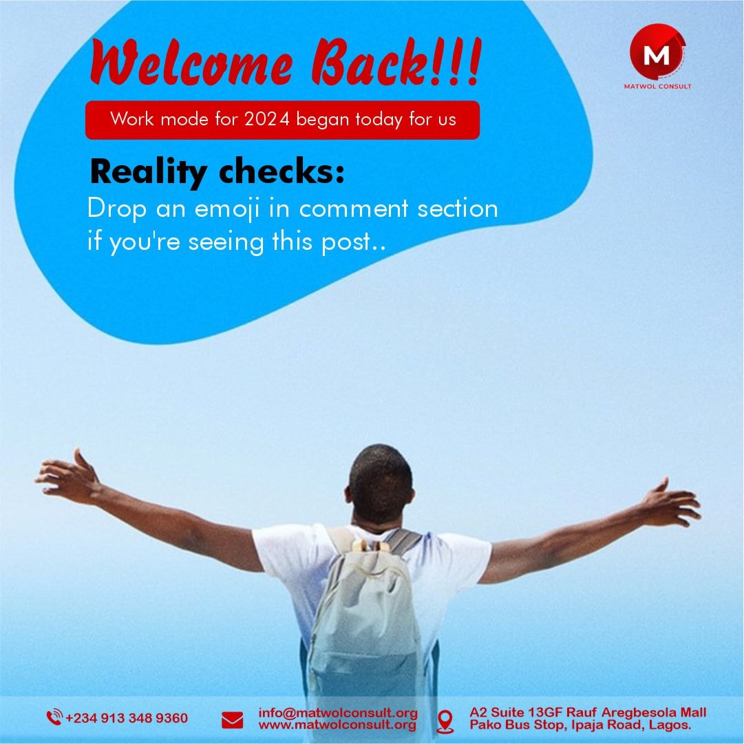 WELCOME BACK 😊! Let's do a reality check; who's here? Drop an emoji 🌠
-
-
-
-
-
#HappyNewWeek #mondayvibes #Matwolconsult #mondaymotivation #emojichallenge #realitycheck