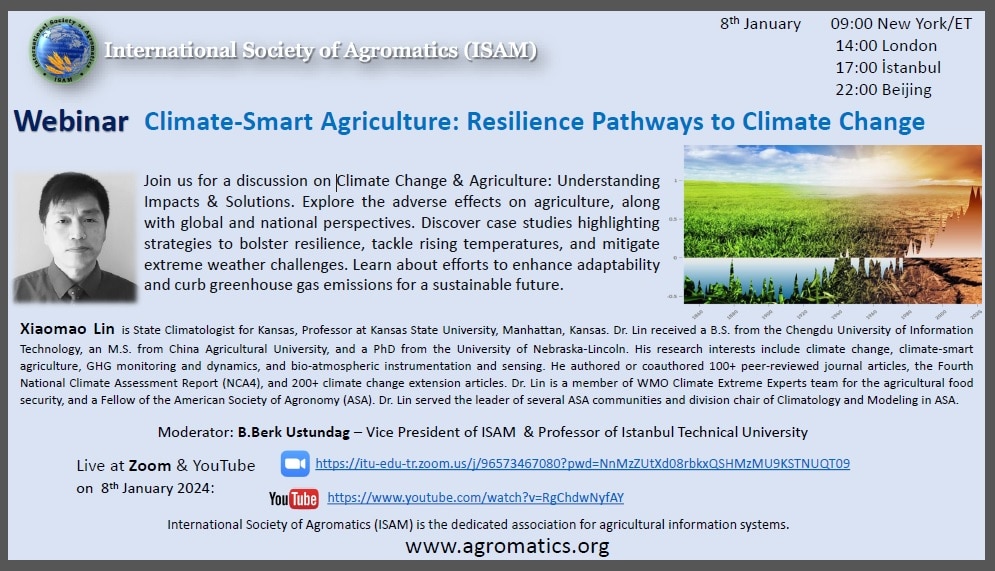 Değerli UTGB gönüllüsü hocamız Prof.Dr. B.Berk Üstündağ’ın moderatörlüğünü yapacağı "TARIMDA İKLİM DEĞİŞİKLİĞİ ETKİLERİ ve DAYANIKLILIK ARTIRICI YÖNTEMLER" webinarı bugün saat 17:00'de gerçekleştirilecektir. Katılımınız için bilgilerinize sunarız .