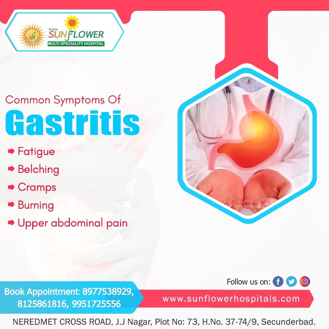 #Gastritis is inflammation of the stomach lining. 

#Sunflowermultispecialityhospitals #neredmet #hyderabad #besttreatment #healthcarefacilities #healthylife  #heartproblems #Stemcelltherapy #stress #diabetes #gastritis #gastricproblems

For more visit
sunflowerhospitals.com