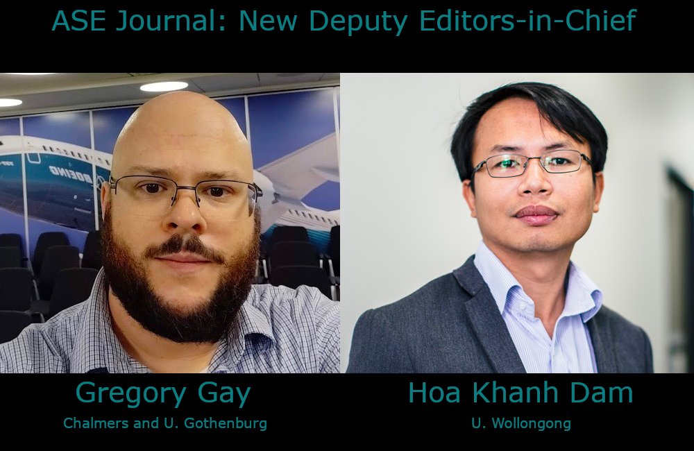 journalASE's tweet photo. Are you publishing in #AutomatedSoftwareEngineering journal? We have two new deputy editors-in-chief: Hoa Dam (@hoa_dam) and Gregory Gay (@Greg4cr). To learn more, see https://t.co/Yc2GP9H0He and https://t.co/R9mR5Yok0p. #SoftwareEngineer #SoftwareDevelopment https://t.co/z374cnfPbk
