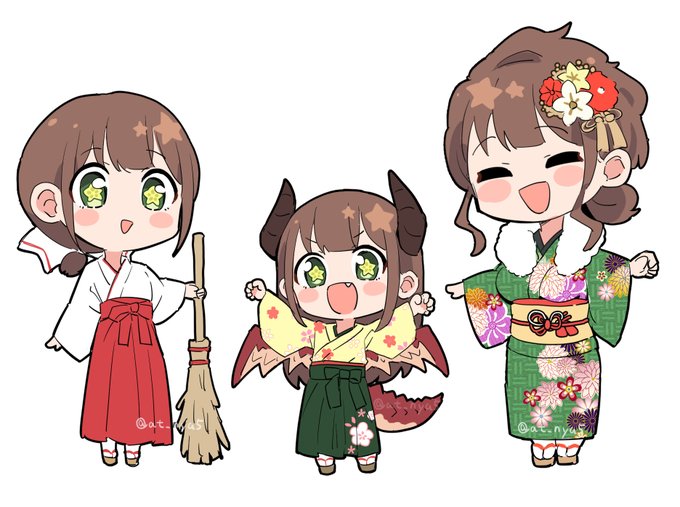 新年のおくらちゃんズSD絵を落描きしました 