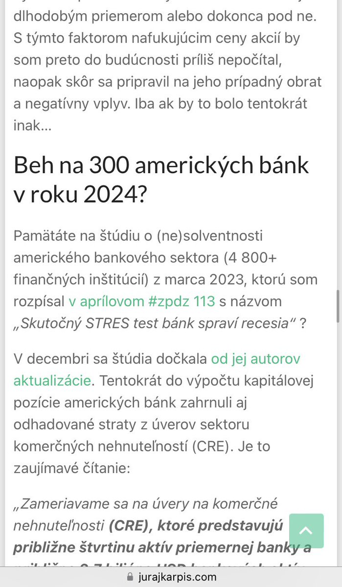 JurajKarpis's tweet photo. 2023 rok rizika durácie, 2024 rok kreditného rizika. Pivot a akcie. Beh na banky. Býk v zlate ešte nezačal – #zpdz 120 v schránkach a na stránke https://t.co/PSGRotDGLW