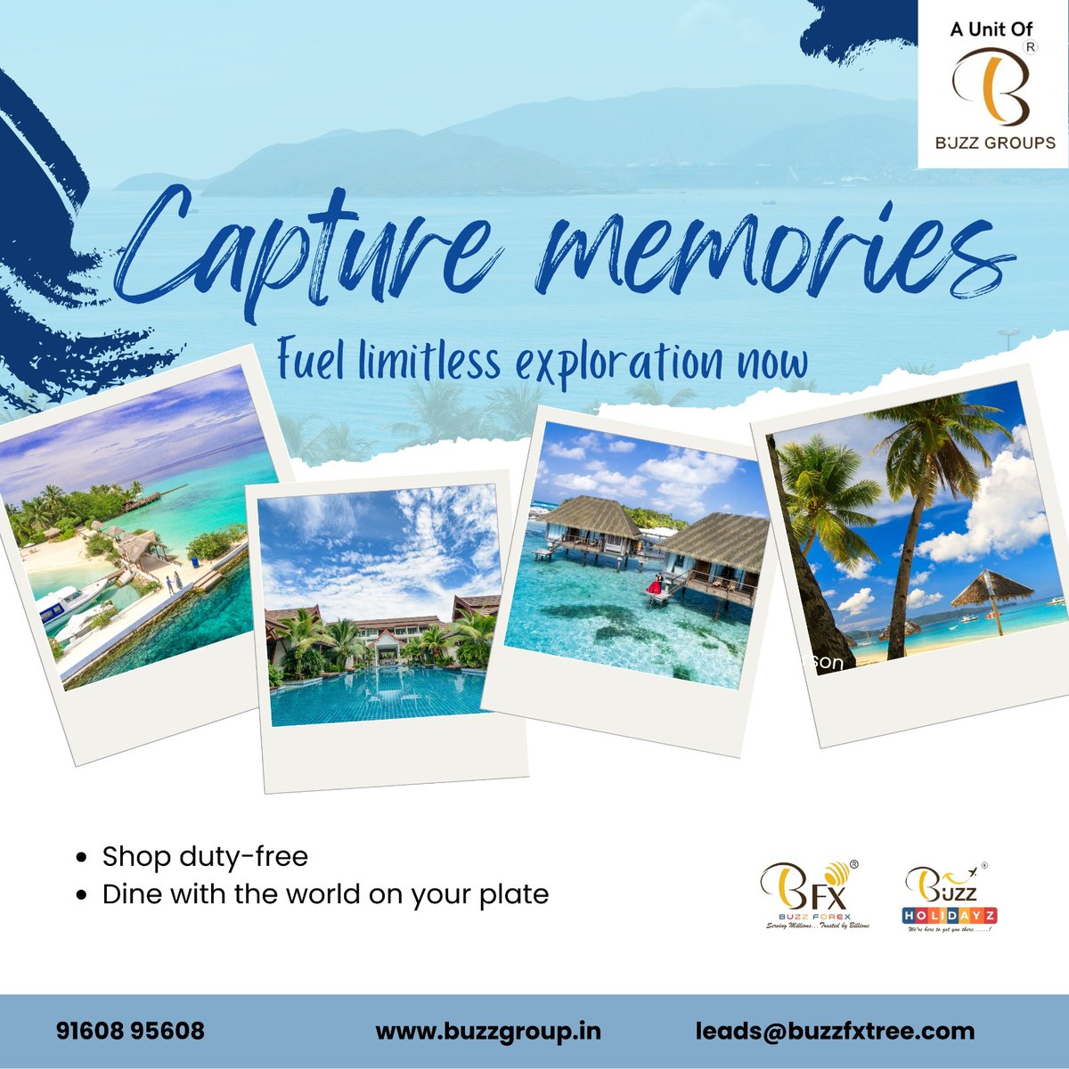 BuzzGroups01's tweet image. Capture memories | Fuel limitless exploration now
Shop duty-free | Dine with the world on your plate
Call Us: 9160895608
leads@buzzfxtree.com
#forexsolution #BuzzForex #BuzzGroups #CareerOpportunities #BuzzHolidayz #travel #traveler #traveling #travellife #traveltips #travelgram