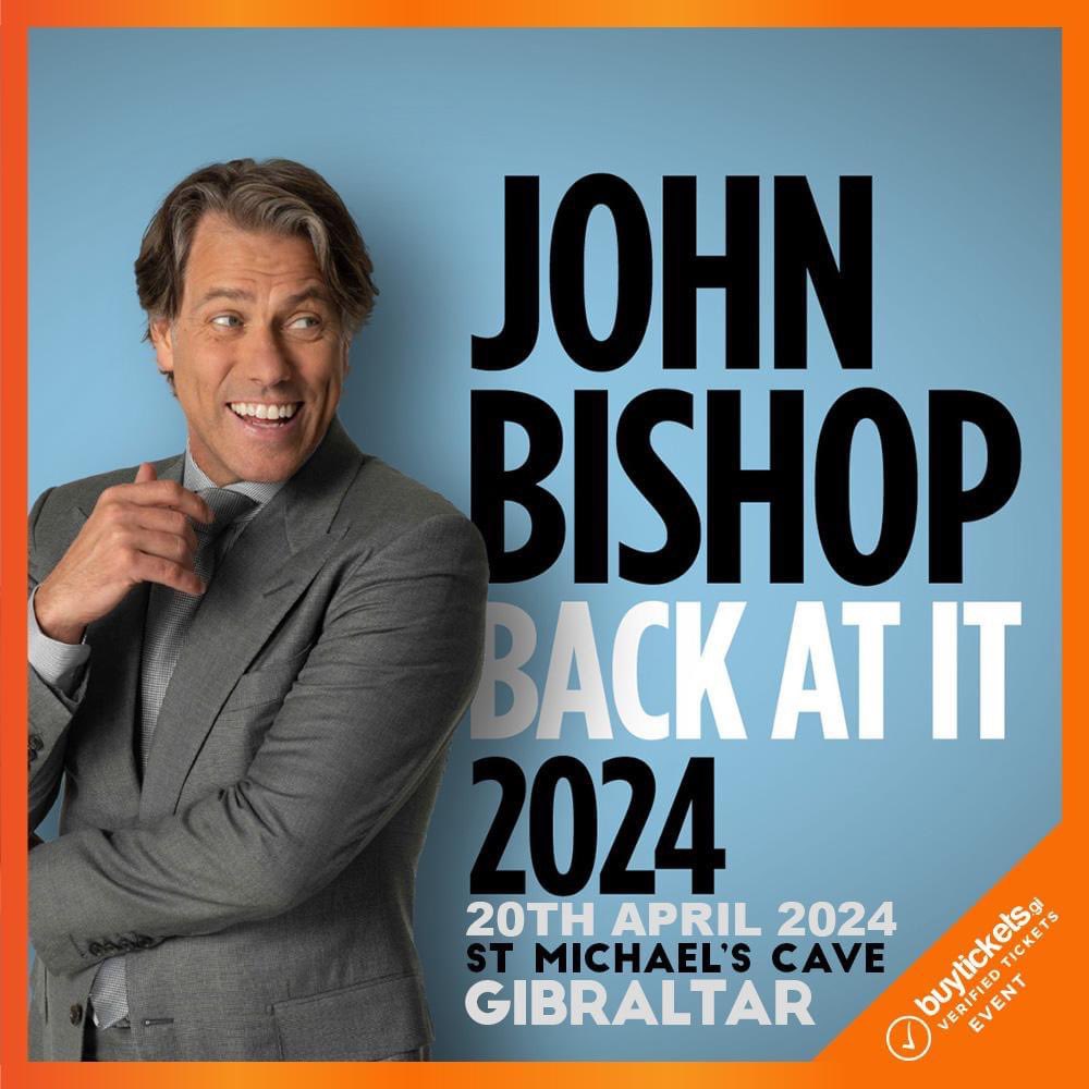 Comedy returns to St. Michael's Cave in 2024. English comedian, presenter and actor John Bishop will be performing in Gibraltar as part of his 'Back At It' stand up tour. Tickets will go on sale tomorrow morning as from 11am on buytickets.gi
