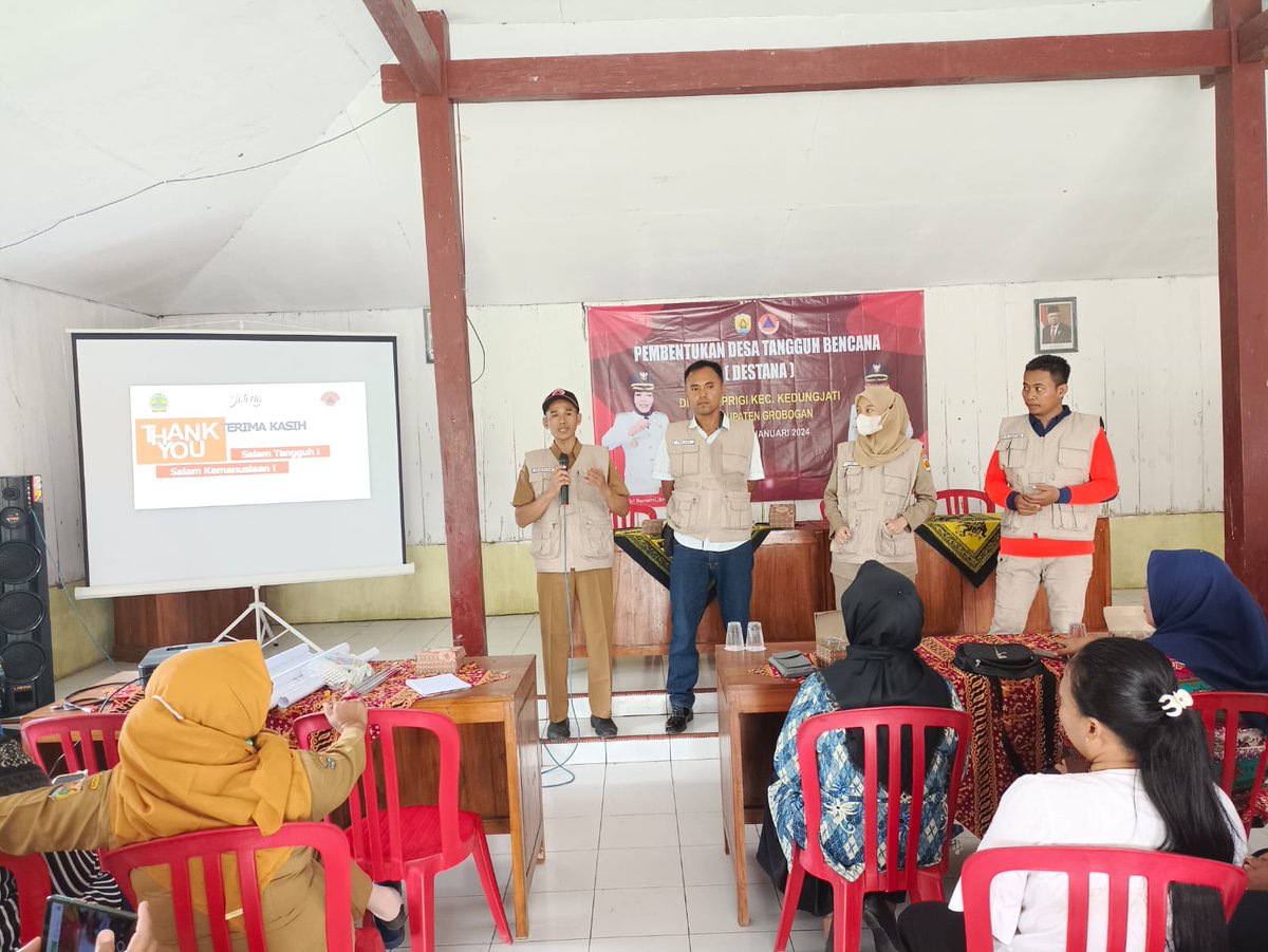 Hari Pertama
Pembentukan Desa Tangguh Bencana (Destana) Desa Prigi Kecamatan Kedungjati 
Senin (08/01/2024).

#bpbdgrobogan 
#desatangguhbencana