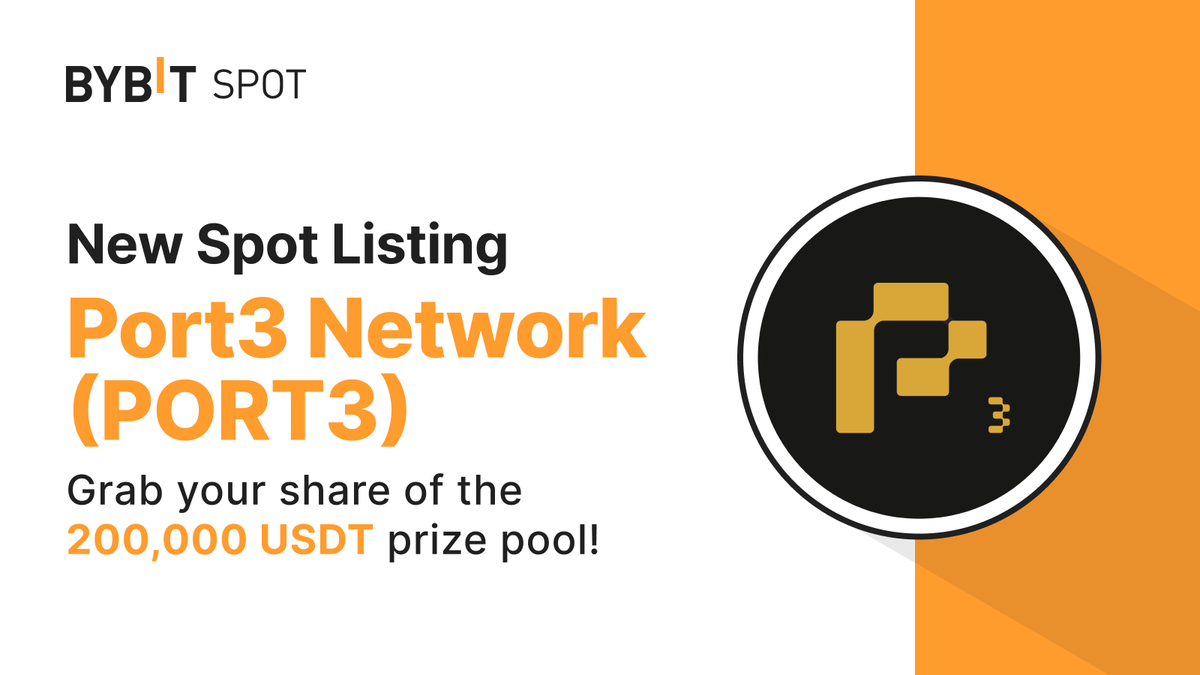 📣 $PORT3 is officially listed on #BybitSpot with <a href="/Port3Network/">Port3 Network</a>.

Withdrawals on Jan 9, 2024, 10 AM UTC. Deposit and Trade to earn a share of the 200,000 $USDT prize pool!

💫 Join Event: i.bybit.com/1abgTrug
📈 Trade Now: i.bybit.com/20Qmab3R

#TheCryptoArk #BybitListing