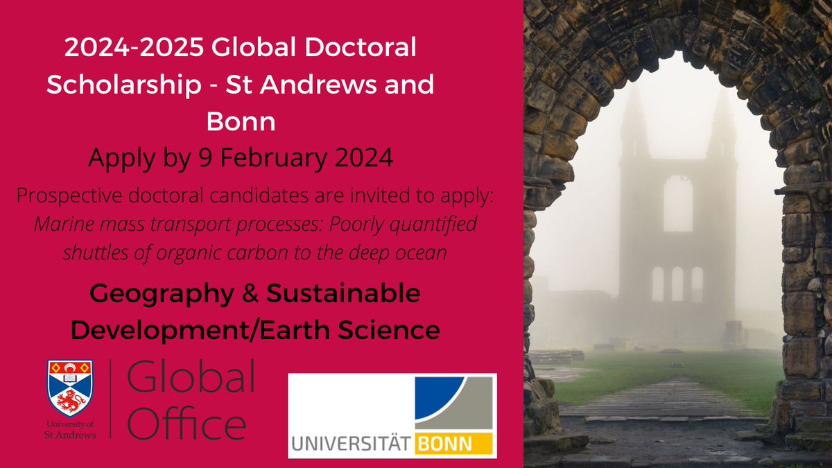 📢Announcing a call for doctoral student applications. ❗️Pursue a jointly funded Global Doctoral programme offered by @UniBonn & @univofstandrews ⏳Apply by 9 February 🔍Details and how to apply: tinyurl.com/4ebhw9bj @StAfunding @StAndrewsSGSD @StLeonards_PGs #globalphds
