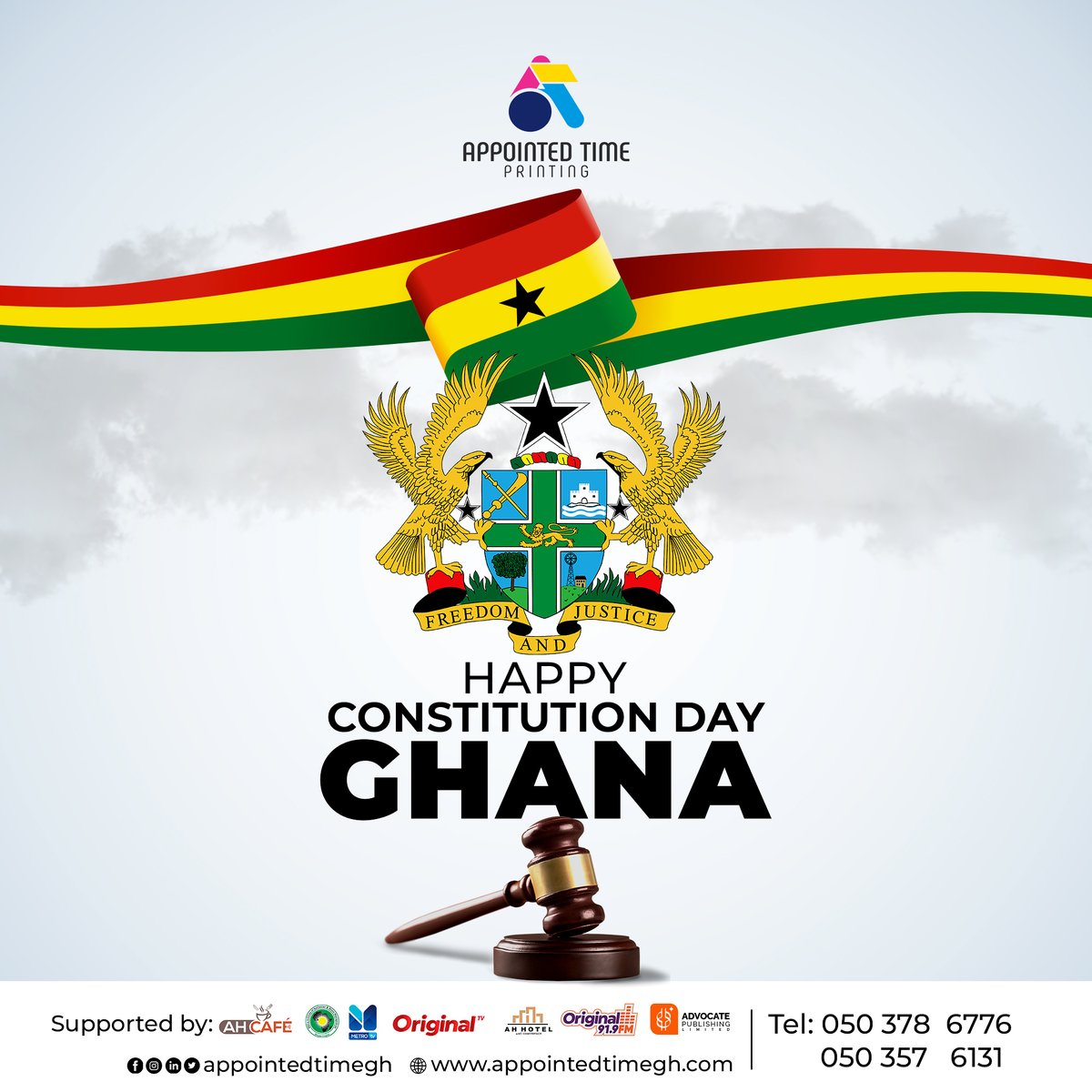 Happy Constitution Day! Today, let's celebrate the enduring principles that bind our nation together. May we continue to uphold the values of justice, liberty, and equality in all that we do.

#appointedtimeprinting #APT #ConstitutionDay #NewYear #ghana