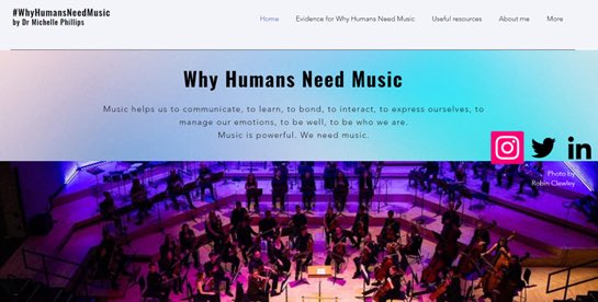 WhyHumansNeedMusic.com 🥳 It’s website launch day! 🎉 Here is my new website, intended to be a hub of resources to evidence the important and necessary role that music plays in our lives. Suggestions for further content welcome! #WhyHumansNeedMusic 🎵 🎧 🎷