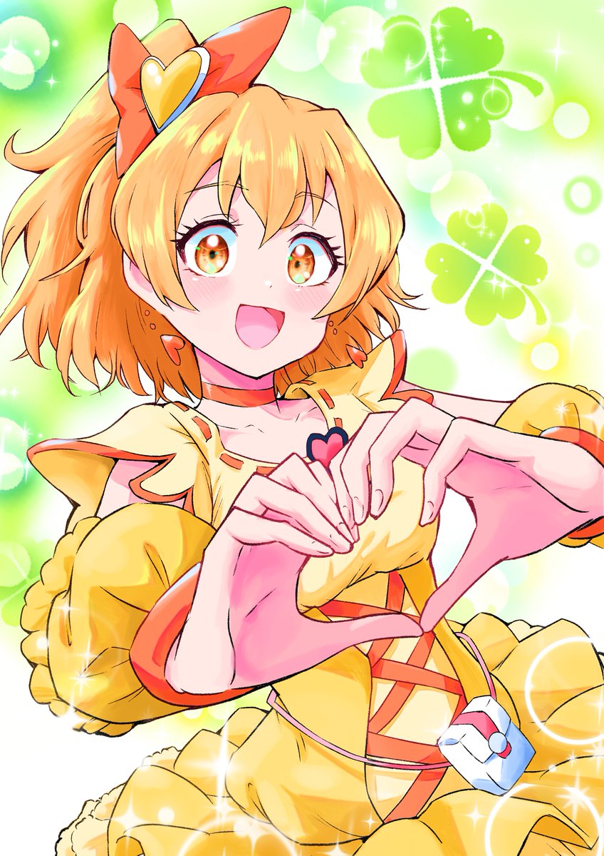yamabuki inori 1girl solo heart choker orange choker earrings heart hands  illustration images