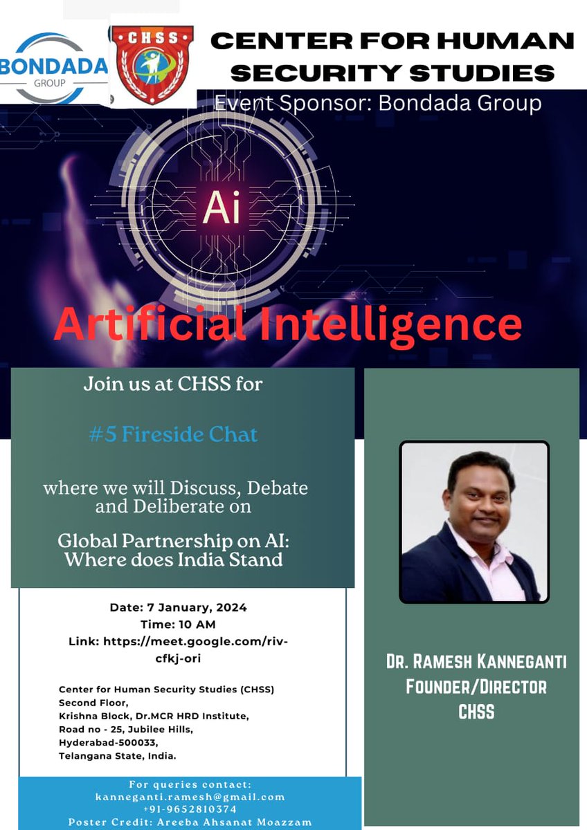 CHSS_21's tweet photo. 5th FireSide Chat on Global Partnership on AI:Where India's Stand by Dr.Ramesh Kanneganti CHSS https://t.co/173AXvmPsn