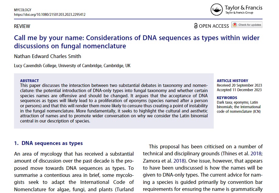 CardiffCurator's tweet photo. Our fungal curator @NathanProbably has just published a paper exploring the role of names for fungal species, and highlighting the links between the debates on eponyms and the debates on DNA sequences as types #BotanicMonday https://t.co/RJt0ONGi32 https://t.co/z4V886mYLy