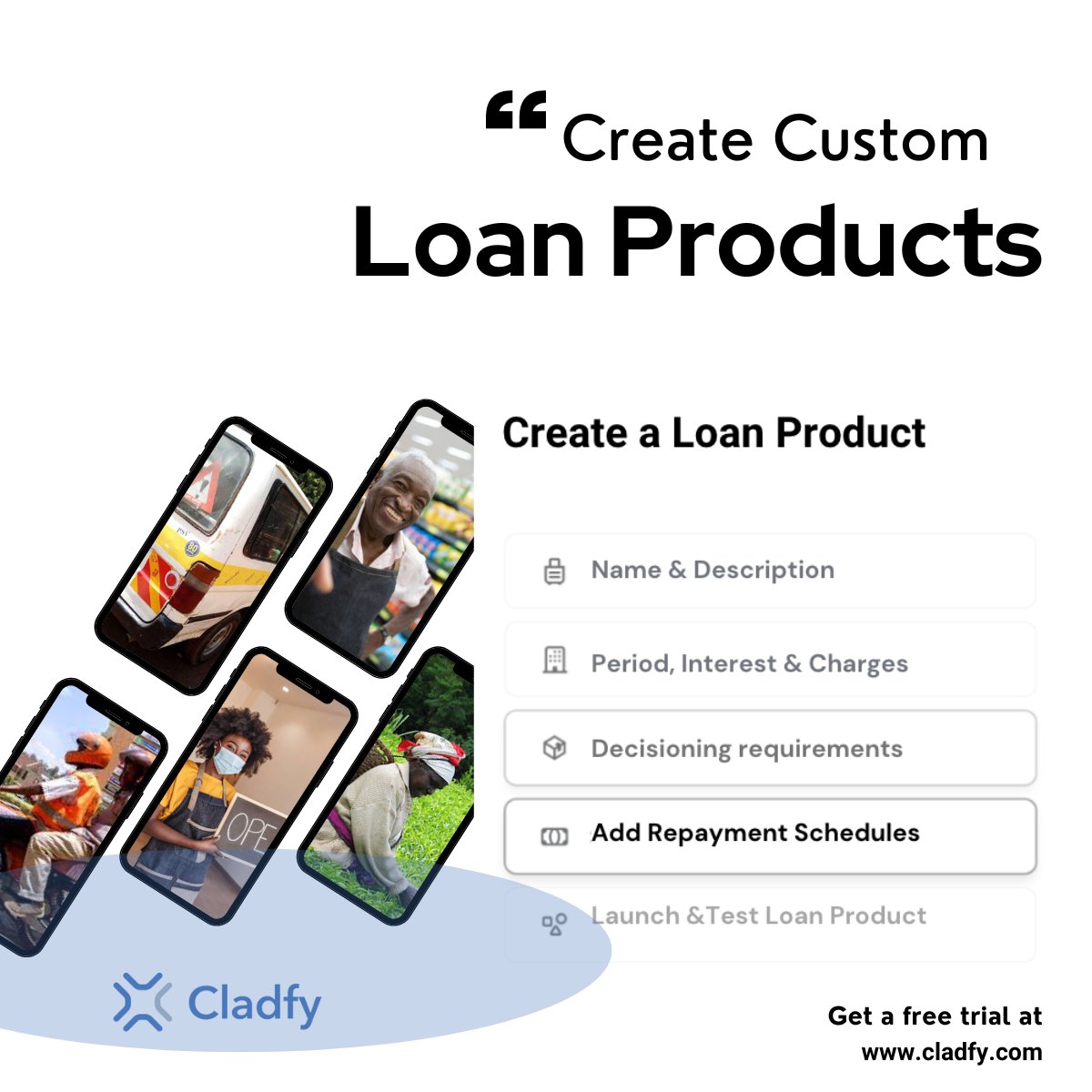 Borrowers' needs vary and so should your loan products. As a lender, as we enter 2024, you can use our Lending Management System to create tailor-made credit facilities and test with a select group of clients.
Learn more at: cladfy.com #lendingsolutions #smefinance