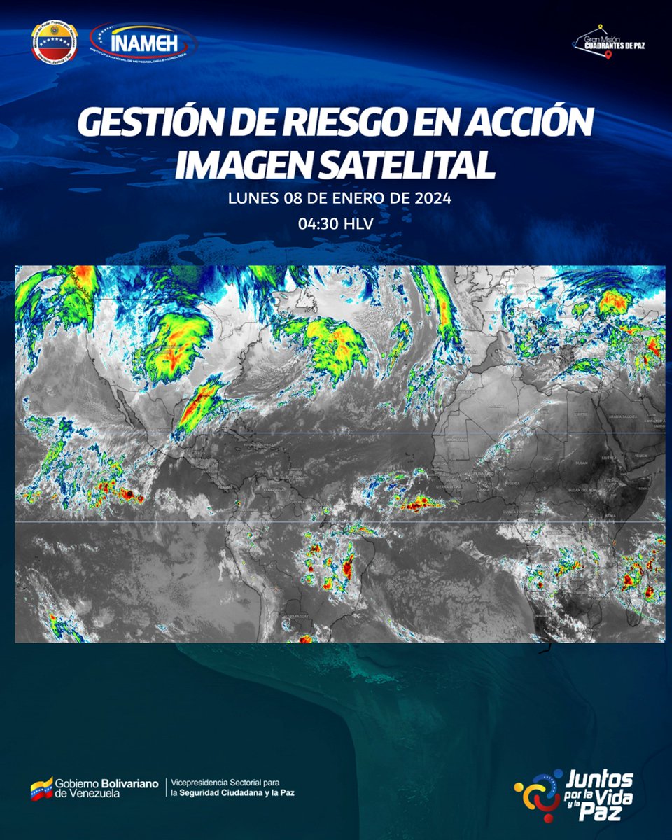 #08Ene #INAMEHInforma Imagen satelital IR global #FelizLunes