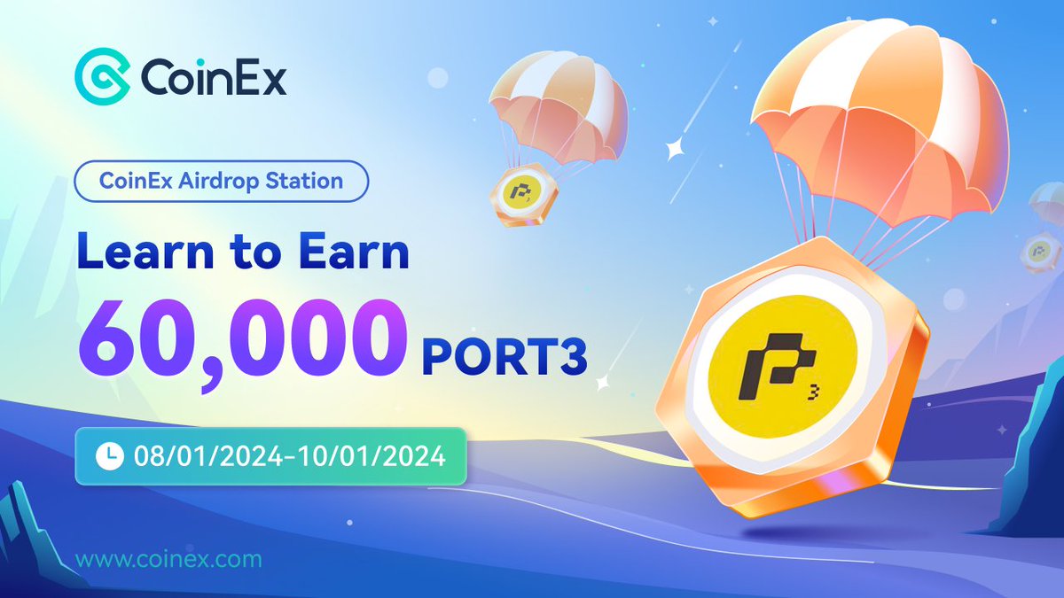 Kick off 2024 with #CoinEx - Learn &amp; Earn $PORT3! Be among the first to join this world premiere event &amp; 1,500 lucky winners share 60,000 $PORT3.💰 Read about the <a href="/Port3Network/">Port3 Network</a>, answer correctly, &amp; you are good to go! 🤩

Learn &amp; Earn NOW🌟: coinex.com/en/activity/ai…
Trade