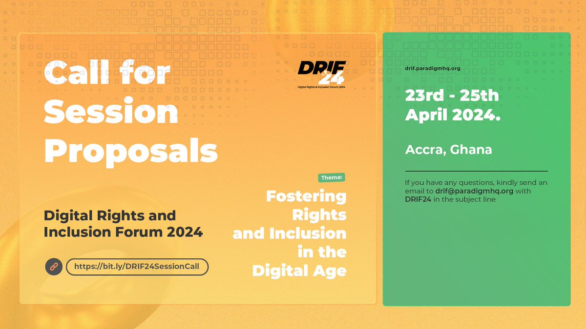 #DRIF24 Call for Session Proposals closes in one week. Join us at the arena to share knowledge on topical global issues around Internet rights, especially in Africa, consolidating views from civil society, technology companies, government, academia, and other stakeholders. The…
