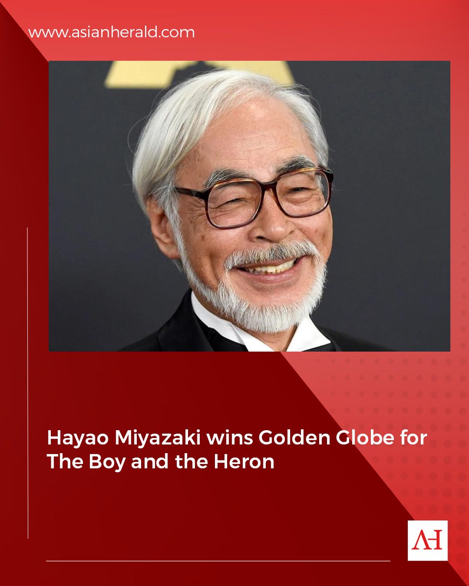 AsianHeraldNews's tweet photo. Japanese animation legend Hayao Miyazaki has won his first Golden Globe Award at the age of 82 for The Boy and the Heron.

This marks the first Golden Globe win for a non-English animated feature.

#HayaoMiyazaki #GoldenGlobeWinner #TheBoyAndTheHeron #MiyazakiMagic #StudioGhibli #AnimeMaster #AwardWinningAnime #MiyazakiGoldenGlobe #GhibliGram #miyazakifilm