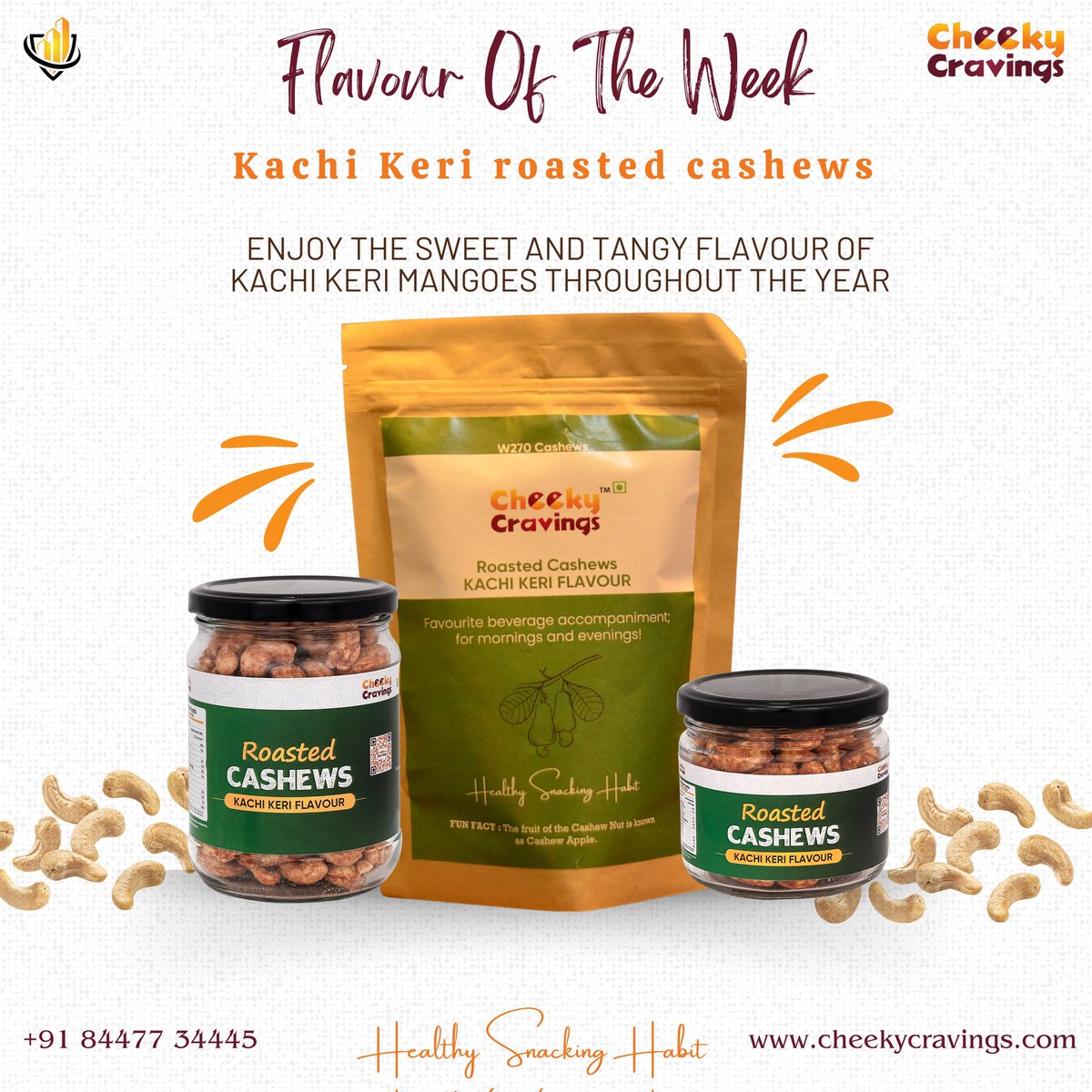 CheekyCravings's tweet photo. If you love mangoes, you’ll love our Kachi Keri cashews. They are packed with the true essence of the king of fruits and a tangy twist that will make your mouth water. 
#kachikeri #cashews #cheekycravings #mango #tangy #trueessence #flavouroftheweek #mouthwatering #snack #nuts https://t.co/hXO5F7qd9U