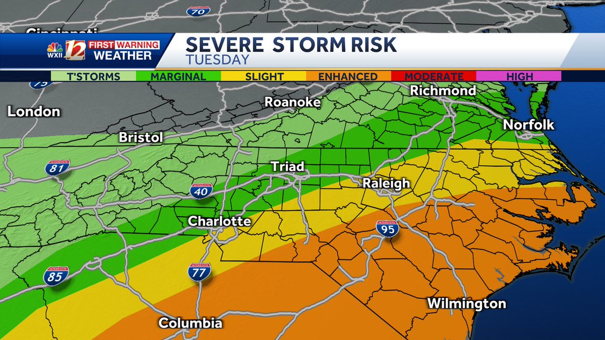 Hold onto your hats! Get ready for significant rain and strong winds on Tuesday. Heavy thunderstorms across the south will be capable of producing very strong winds and even isolated strong tornadoes. wxii12.com/weather wxii12.com/weather