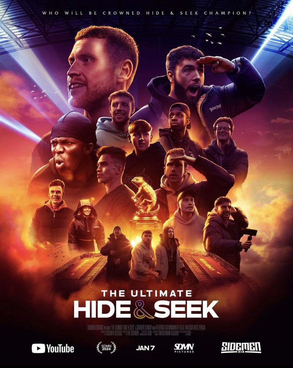 Had a blast taking part in the Sidemen’s $100,000 Ultimate Hide & Seek. They got 39 YouTubers and a retired one (me) to hide from them in Twickenham stadium for an incredible cash prize. It’s their top performing video out their last 10, further proving why collabs have and