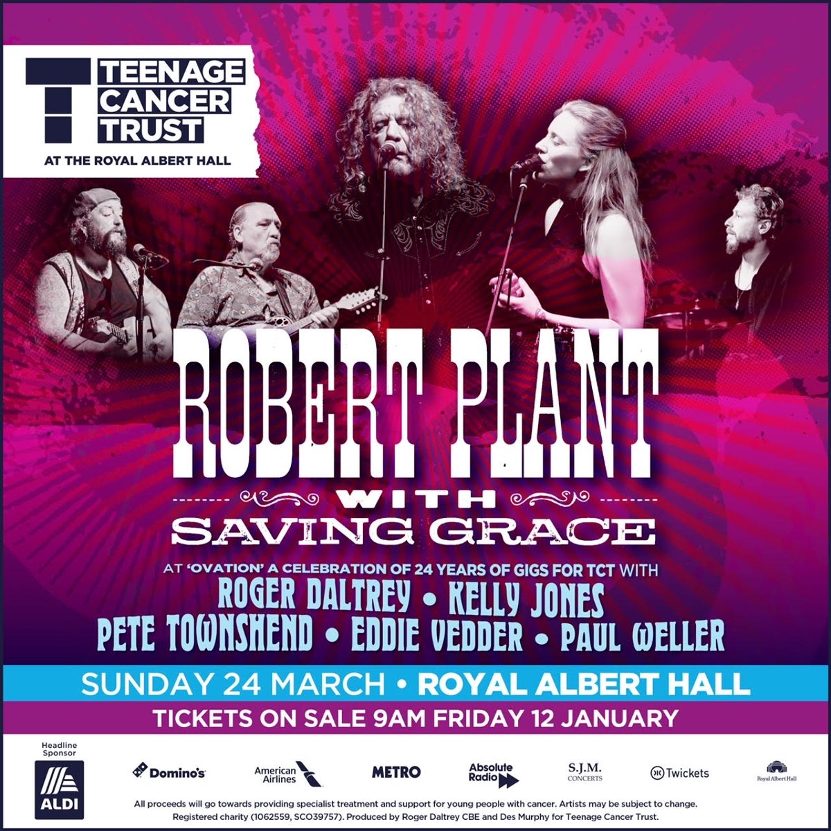 RP & Saving Grace will be performing at the Royal Albert Hall in March for Teenage Cancer Trust’s #TeenageCancerGigs. Tickets on sale Friday 12 Jan at 9:00am: teenagecancertrust.org/gigs