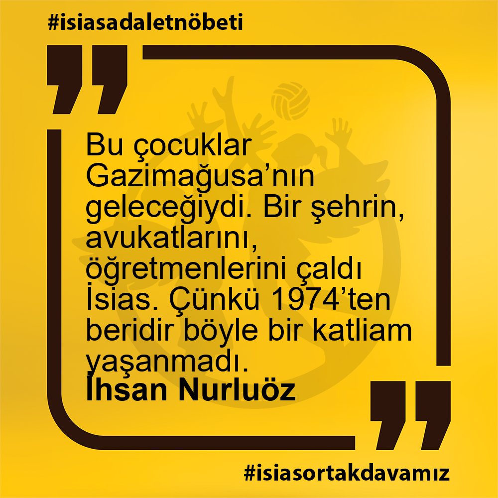İhsan Nurluöz - Bu çocuklar Gazimağusa’nın geleceğiydi. Bir şehrin, avukatlarını, öğretmenlerini çaldı İsias. Çünkü 1974’ten beridir böyle bir katliam yaşanmadı.

#isiasadaletnöbeti
#isiasortakdavamız
#isiasolasıkast
#isiasemsaldavaolacak