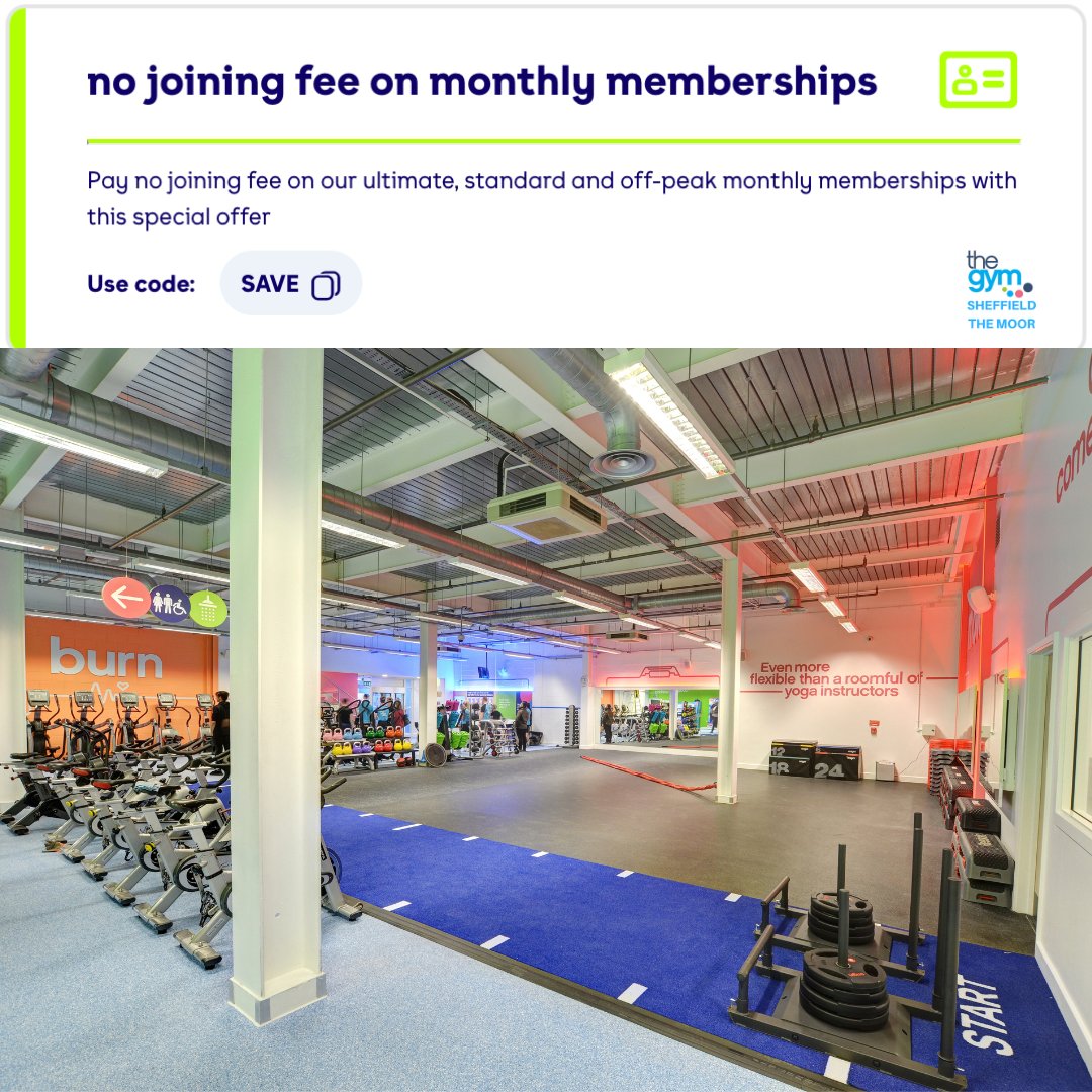 MoorSheffield's tweet photo. Don't miss out on @thegymgroup's no joining fee on monthly memberships offer! 🚨
Pay no joining fee on ultimate, standard and off-peak monthly memberships with code: SAVE 🏋️ Perfect timing for your New Year's Resolutions!
#fitnessgoals #gymtips #beginnergymtips #gymspiration https://t.co/0Zb4pevdId