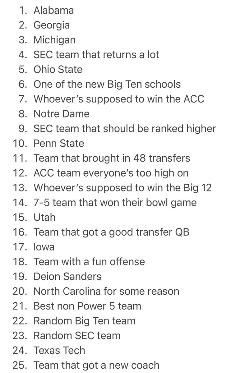 PregameEmpire's tweet photo. Way too early 2024-25 college football top 25 https://t.co/MncbEc0UOH