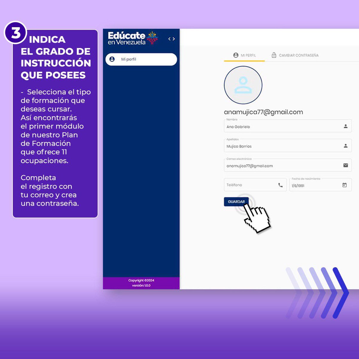 unatur_helav's tweet photo. 🗣️¡#Inscribirte en Edúcate en Venezuela #Mujer es muy sencillo!
👂🦻
1) Ve a https://t.co/wTiych7jO0
2) Has click en crear cuenta
3) Completa los datos solicitados, incluido el nivel de instrucción que tienes y el que deseas cursar
@mppeduniv @AzucenaJaspe_ @sandraoblitasr https://t.co/4BiZcfGiYr