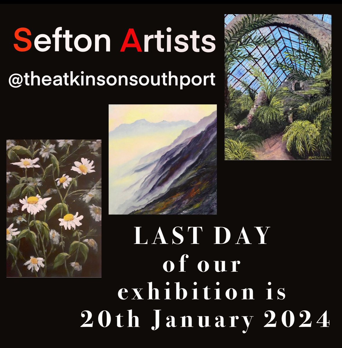 seftonartists's tweet photo. We are still exhibiting @theatkinsonsouthport until the 20th Jan. It really is a wonderful exhibition. We have had fantastic feedback from visitors. If you havenβt managed to visit there is still time with just under 2 weeks until it ends. #art #exhibition #southport #theatkinson https://t.co/CSvKIYIiG1