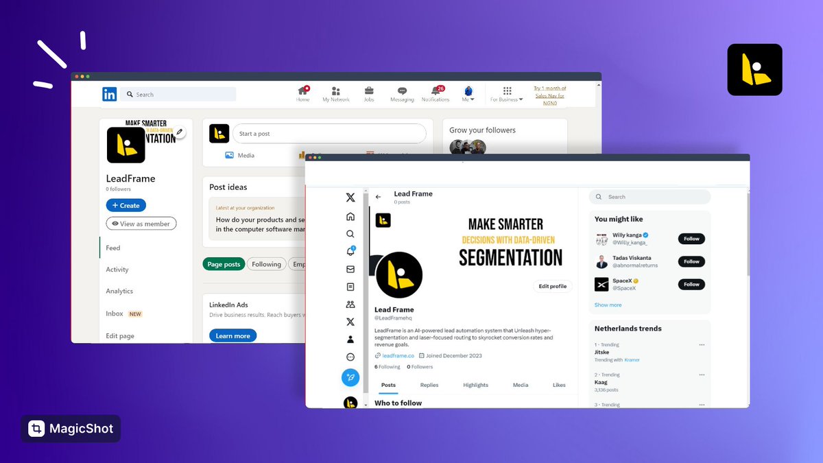 LeadFramehq's tweet image. Introducing Leadframe: Your Gateway to Data-Driven Lead Segmentation.
We&apos;re excited to announce the launch of our social media pages:
LinkedIn Page Link: linkedin.com/company/leadfr…
Twitter Page Link: 
#Leadframe #BuiltInPublic #LeadSegmentation #BusinessGrowth