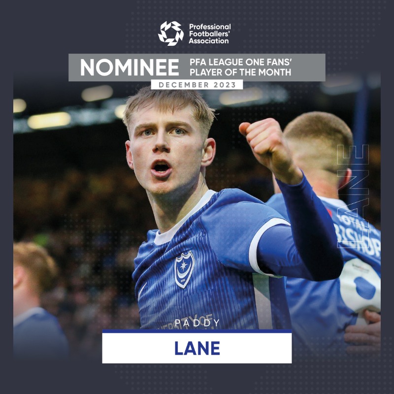 Pompey's tweet photo. 🔵 @PaddyLane14 has been nominated for the @PFA League One Fans' Player of the Month award

Get your votes in, #Pompey fans: ⤵️