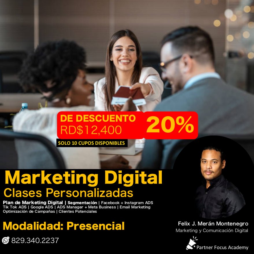 partnerfocus's tweet photo. 😍🔥🎊🎉 Clases Personalizada de Marketing Digital 𝗦𝗼𝗹𝗼 10 𝗰𝘂𝗽𝗼𝘀 𝗱𝗶𝘀𝗽𝗼𝗻𝗶𝗯𝗹𝗲𝘀 Enero  𝟮𝟬𝟮4
.
APRENDE a promover, posicionar, captar oportunidades de ventas y dar seguimiento de clientes.
Son *clases personalizadas dónde solo está usted y el facilitador* https://t.co/oUCpeCl8hy